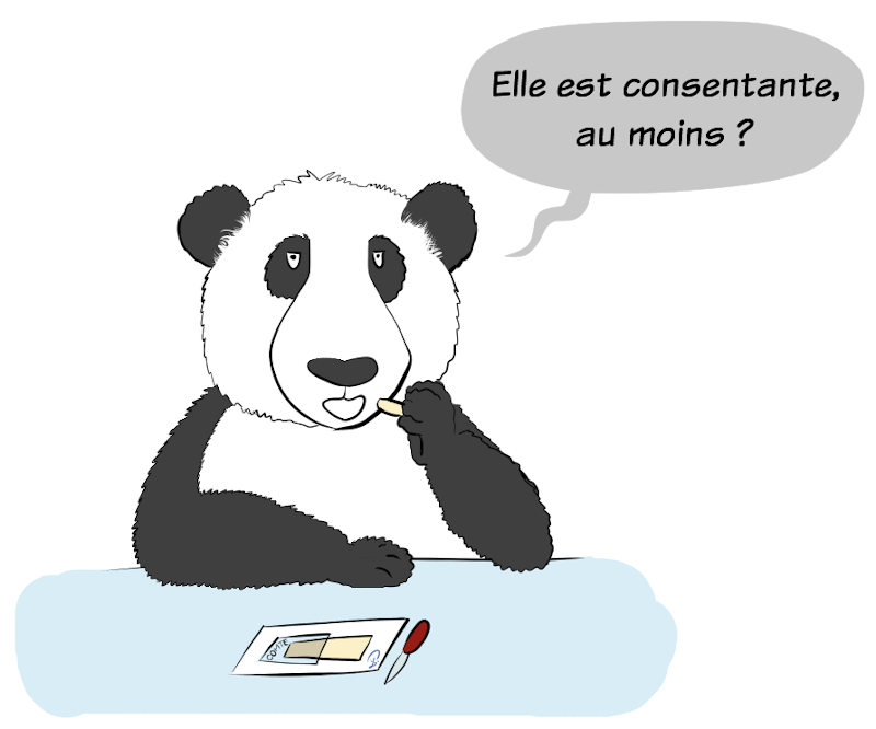 Moustache continue de demander : "Elle est consentante, au moins ?"